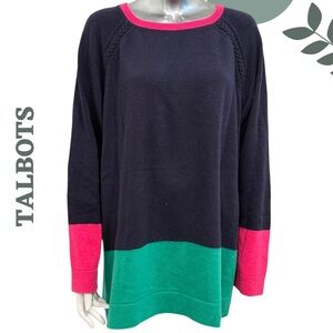 Talbots Plus Colorblock Knit Sweater 2X Navy Green Pink